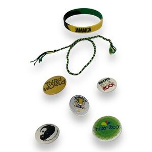 Riddem Driven reggae button pins  Jamaican bracelets Lot of 7